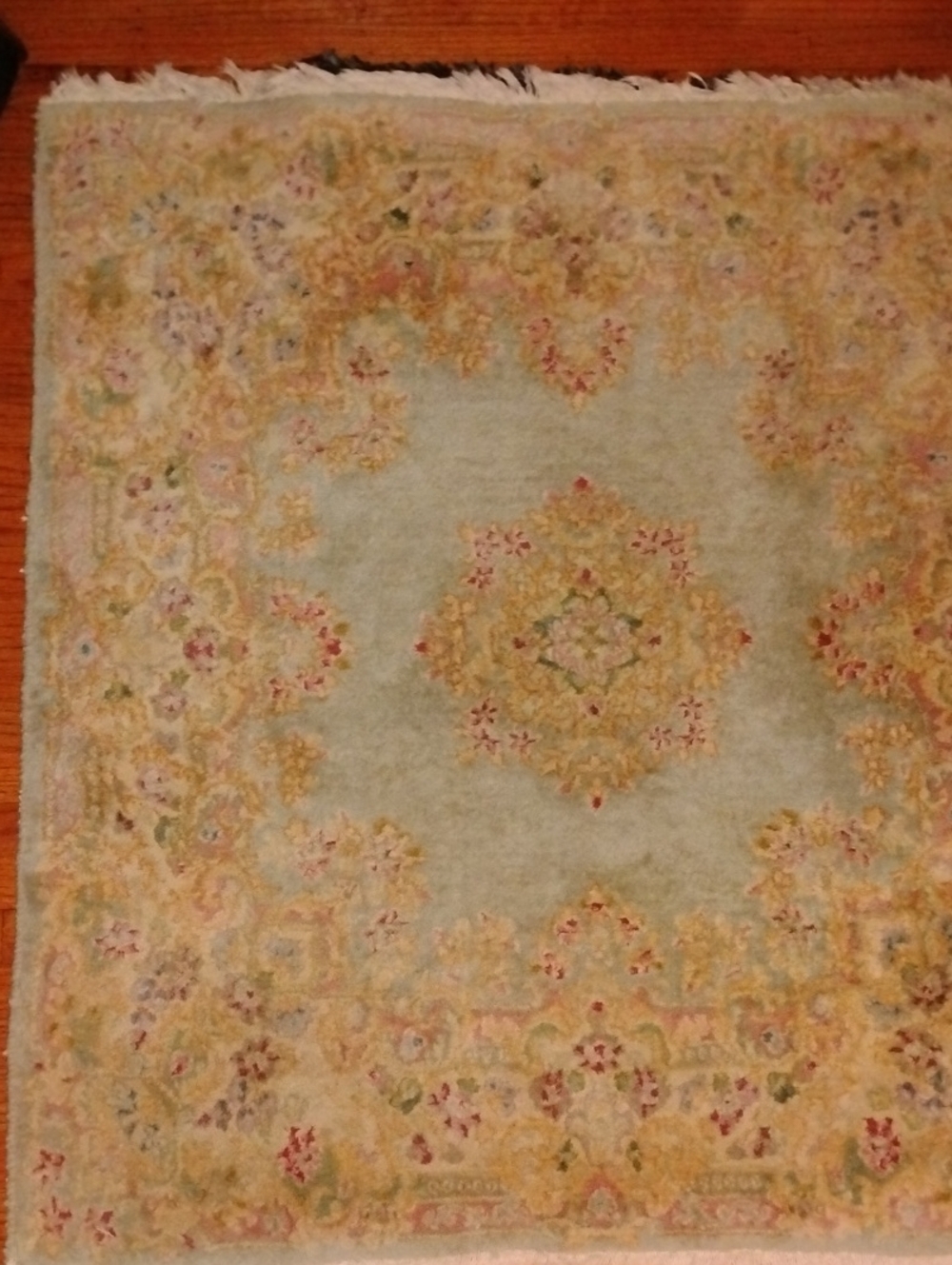 Vintage Pale Blue & Gold Ornamental Area Rug